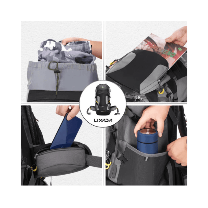 CarryQuest® - 60L - Wandelrugzak - Rugzak - Wandelen - Waterbestendig - Duurzaam - Polyester - Zwart