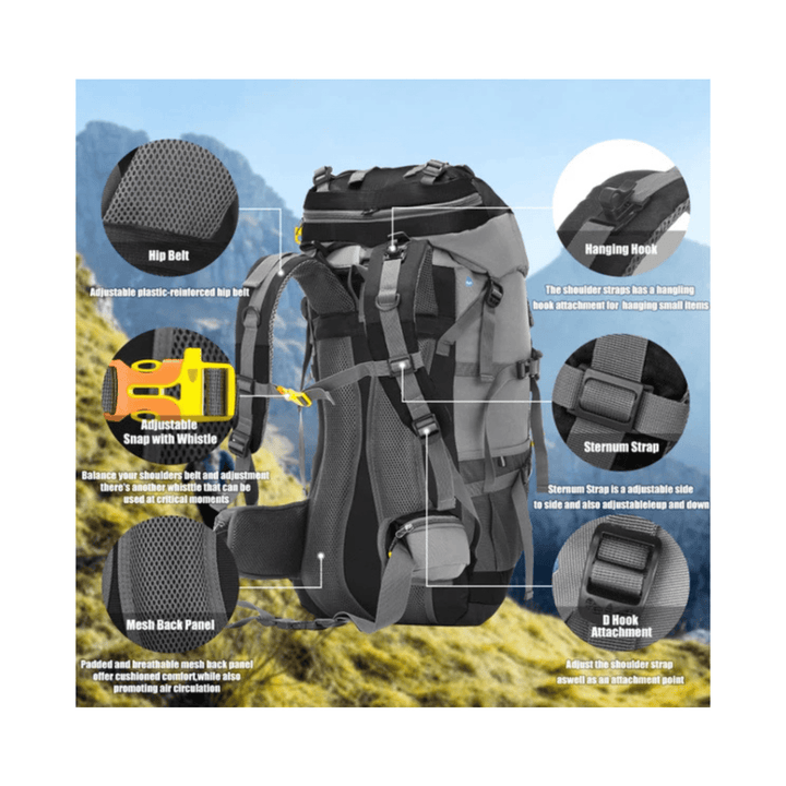 CarryQuest® - 60L - Wandelrugzak - Rugzak - Wandelen - Waterbestendig - Duurzaam - Polyester - Zwart