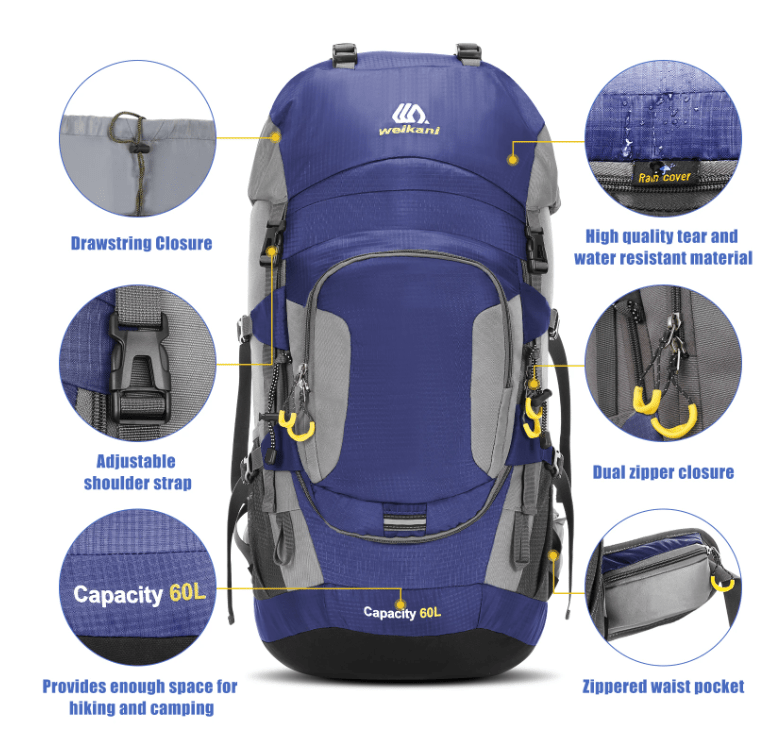 CarryQuest® - 60L Wandelrugzak - Waterbestendig - 3 Kleuren - CarryQuest