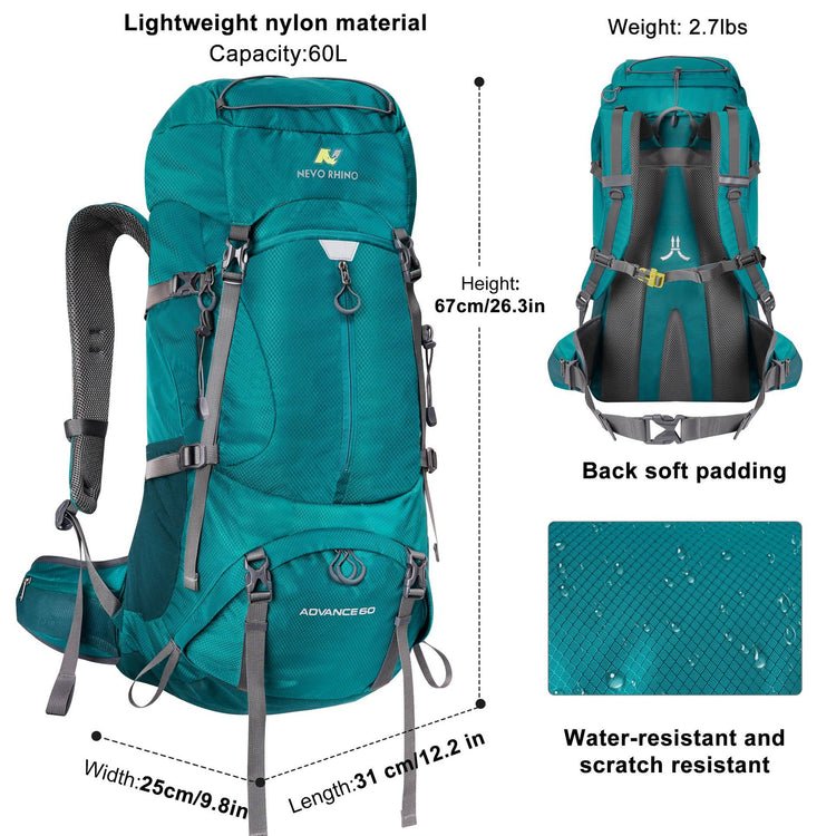 CarryQuest® 60L Waterdichte Bergbeklim Rugzak – Lichtgewicht en ErgonomischCarryQuest