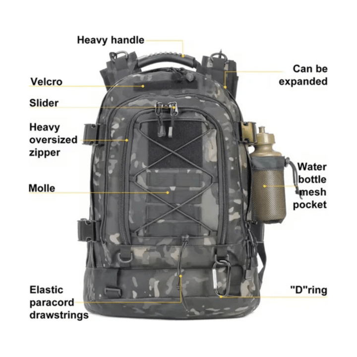 CarryQuest® - 65L - Military - Rugzak - Wandelen - Kamperen - Vissen - Outdoor - Camouflage
