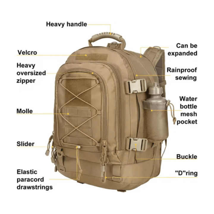 CarryQuest® - 65L - Military - Rugzak - Wandelen - Kamperen - Vissen - Outdoor - Khaki