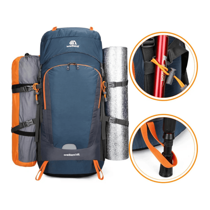 CarryQuest® - 65L - Rugzak - Outdoor - Wandelen - Waterbestendig - Duurzaam - Licht Blauw