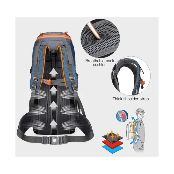 CarryQuest® - 65L - Rugzak - Outdoor - Wandelen - Waterbestendig - Duurzaam - Licht Blauw