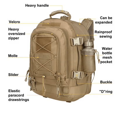 CarryQuest® - 65L Tactical Military Rugzak - Lichtgewicht Nylon - Verstelbare Borstgordel - CarryQuest