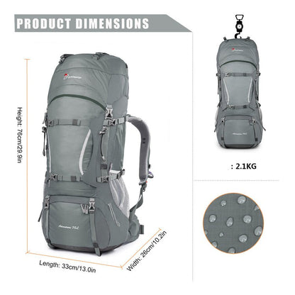 CarryQuest® 70L Waterdichte Hiking Rugzak – Lichtgewicht – 76x33x26 cm – Perfect voor Outdoor AvonturenCarryQuest®Wandel RugzakNiet Klaar