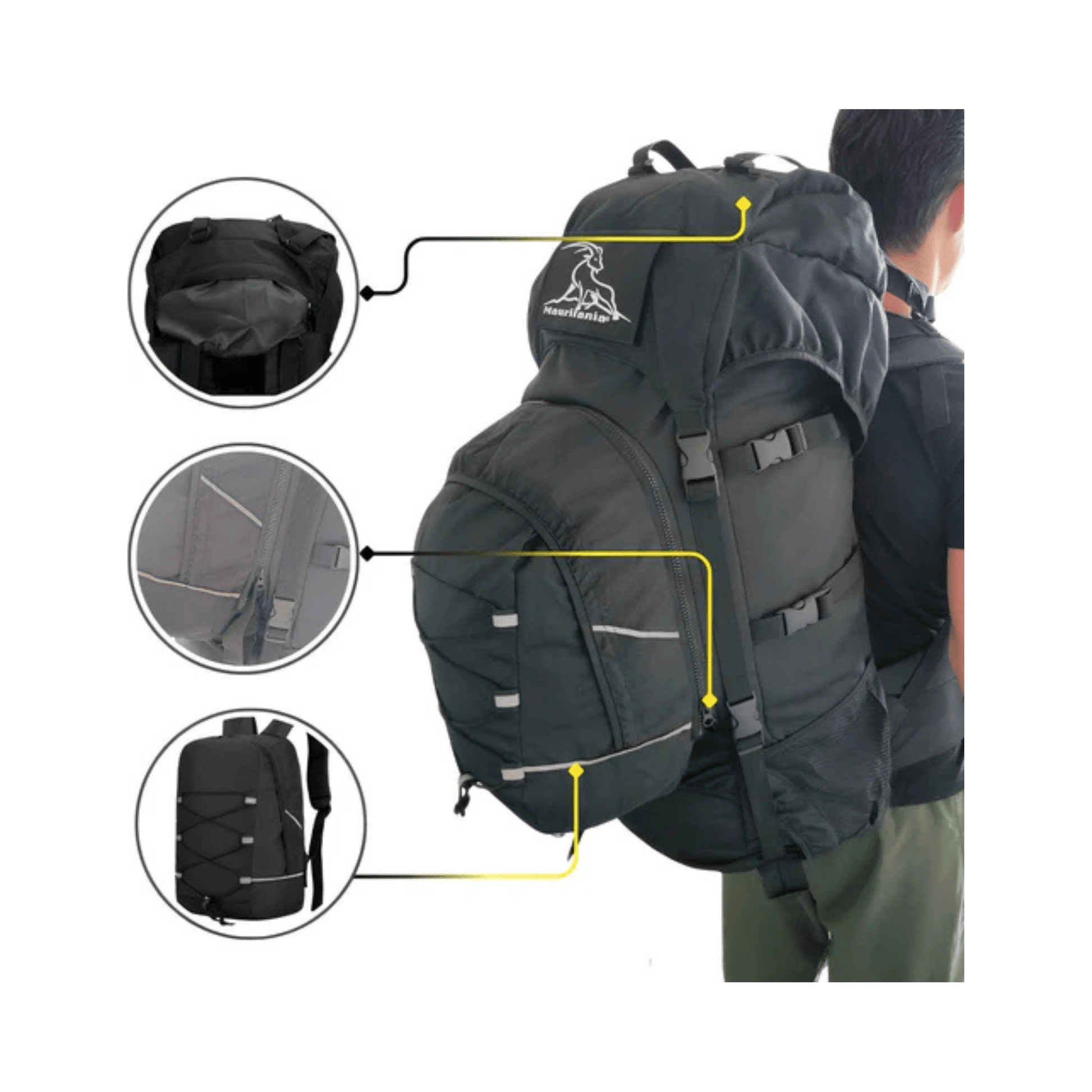 CarryQuest® – 70L/100L - 2in1 – Hiking Backpack – Kampeer Backpacks – Outdoor Wandel Rugzak – Grote XL – ZwartCarryQuestsimple