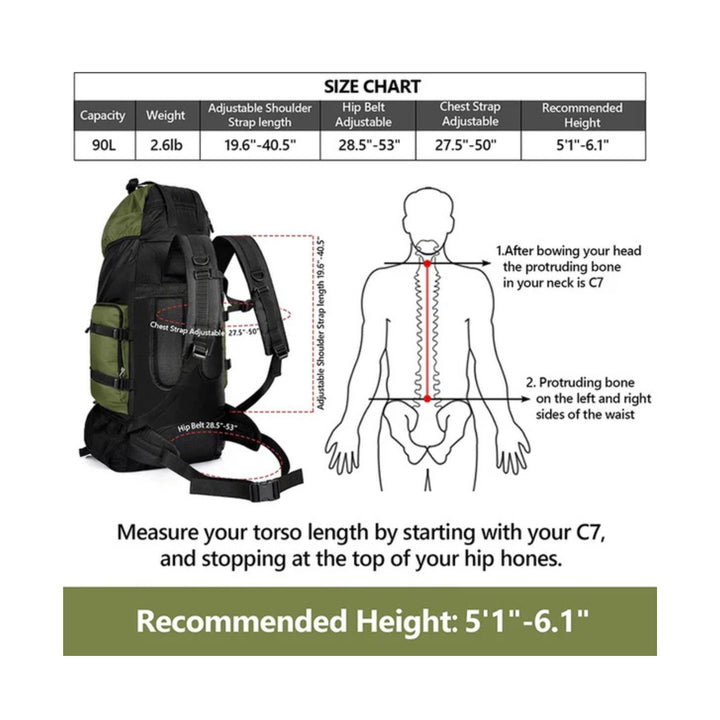 CarryQuest® - 90L - Waterdichte - Wandelen - Camping - Rugzak - Backpacks - 90 Liter - Zwart