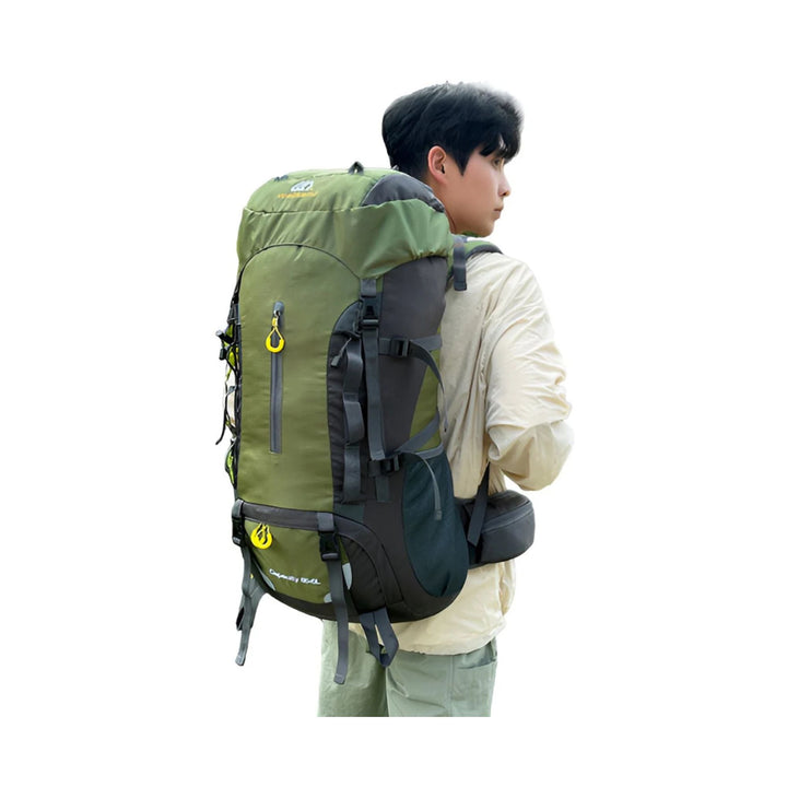 CarryQuest® - Bergbeklimming Rugzak 70L - Waterdicht Nylon + Regenhoes - Schoudertas - Groen