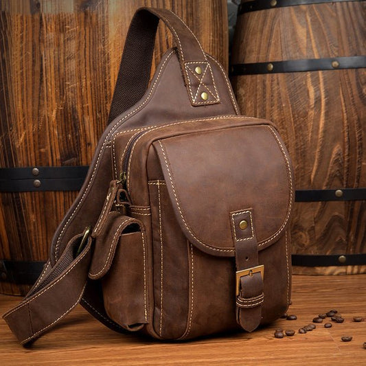 CarryQuest® Bruine Lederen Schoudertas - 21x16x8cm - Casual & Duurzaam - Perfect voor Dagelijks GebruikCarryQuestReis - /Weekendtas03