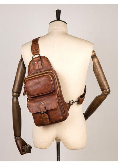 CarryQuest® Bruine Lederen Sling Bag – 31cm x 19cm x 9cm – Casual Heren SchoudertasCarryQuestCross Body Tas03