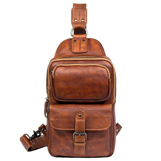 CarryQuest® Bruine Lederen Sling Bag – 31cm x 19cm x 9cm – Casual Heren SchoudertasCarryQuestCross Body Tas03