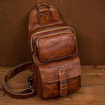 CarryQuest® Bruine Lederen Sling Bag – 31cm x 19cm x 9cm – Casual Heren SchoudertasCarryQuestCross Body Tas03