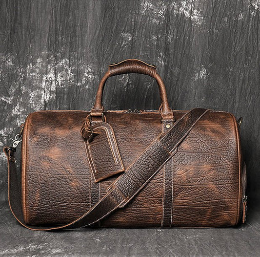 CarryQuest® Bruine Lederen Weekendtas – Ruim & Stijlvol – Boompatroon – 50x23x26cmCarryQuestReis - /Weekendtas03