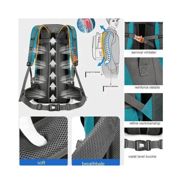 CarryQuest® - Camping - Reistas met Regenhoes - 70L Capaciteit - Zwart