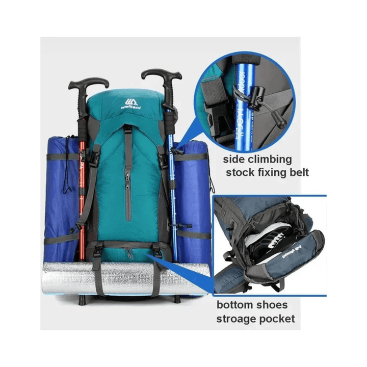 CarryQuest® - Camping - Reistas met Regenhoes - 70L Capaciteit - Zwart