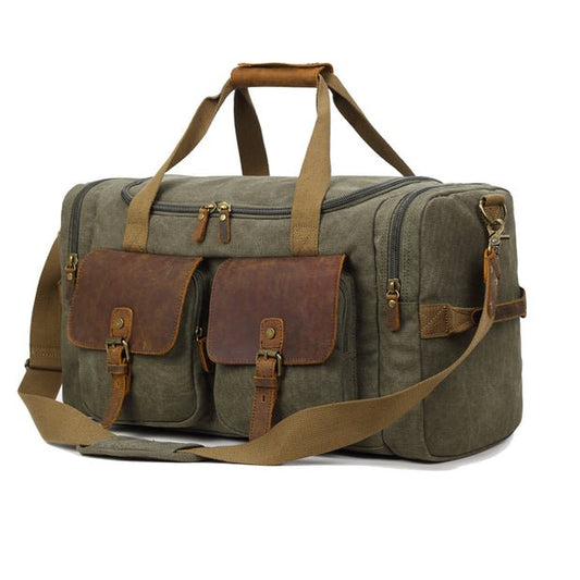 CarryQuest® Canvas Lederen Weekender Tas – 55x25x25cm – Ruim & Duurzaam – Grijs, Donkar GroenCarryQuestReis - /Weekendtas03