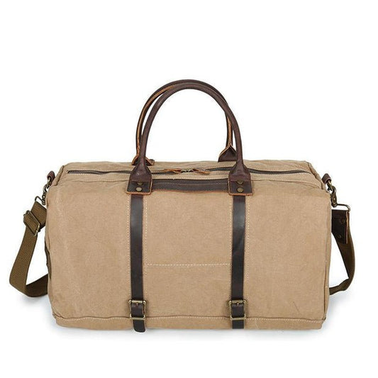 CarryQuest® Canvas Weekendtas - 50x26x26cm - Runderleer - Ruim & Duurzaam - Beige,GrijsLeger Groen,CarryQuestReis - /Weekendtas03