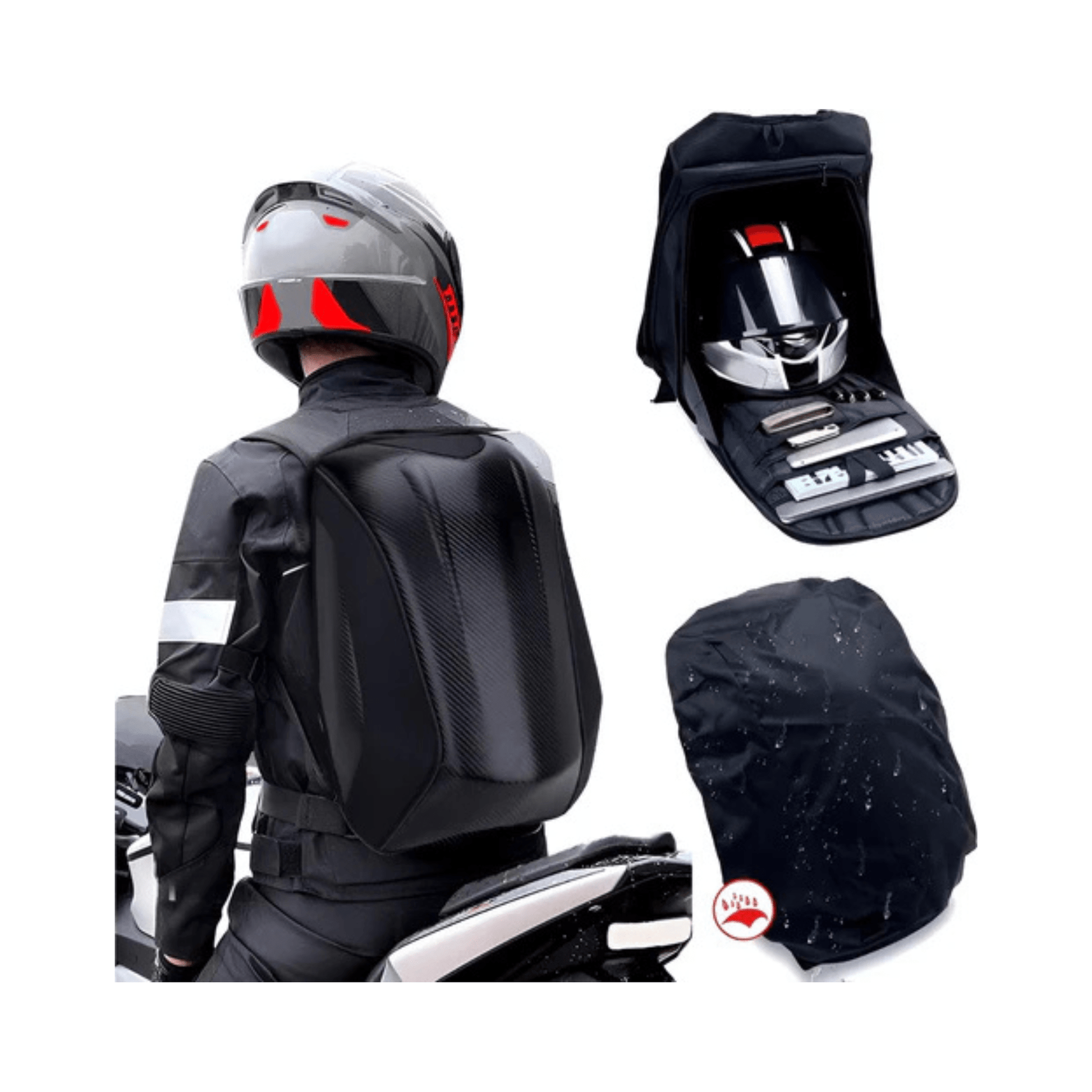 CarryQuest® - Carbon Fiber Motorhelm Rugzak 48L - Waterdichte Tas - Motor Rugzak - Turtle Bag - ZwartCarryQuestsimple