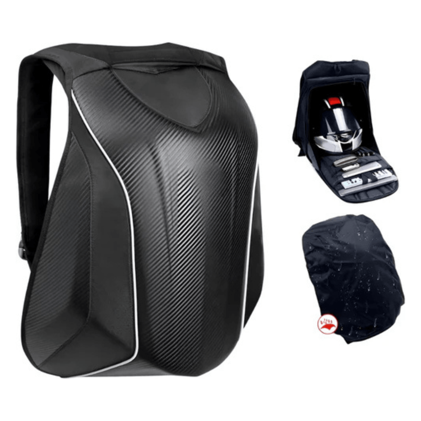 CarryQuest® - Carbon Fiber Motorhelm Rugzak 48L - Waterdichte Tas - Motor Rugzak - Turtle Bag - ZwartCarryQuestsimple