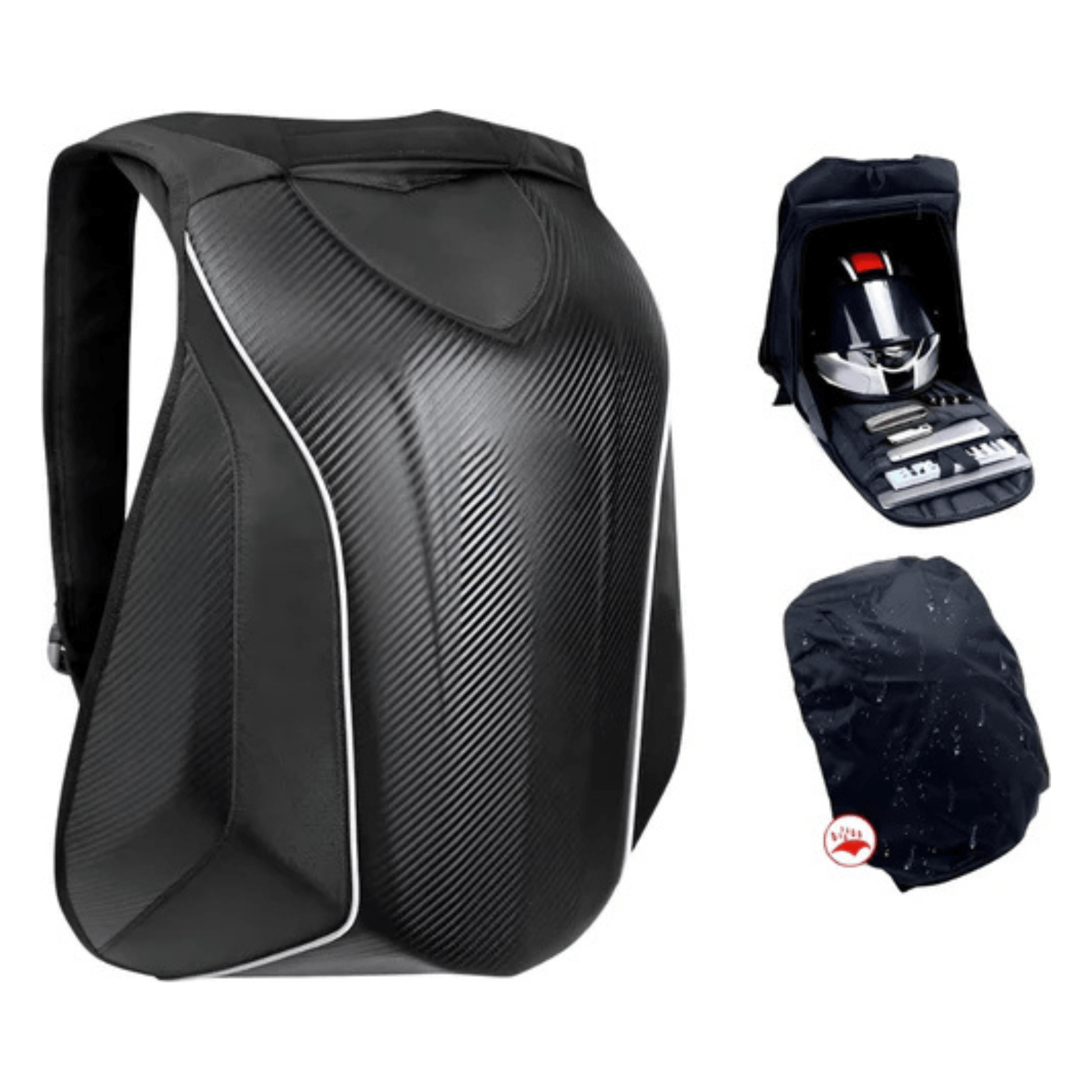 CarryQuest® - Carbon Fiber Motorhelm Rugzak 48L - Waterdichte Tas - Motor Rugzak - Turtle Bag - ZwartCarryQuestsimple