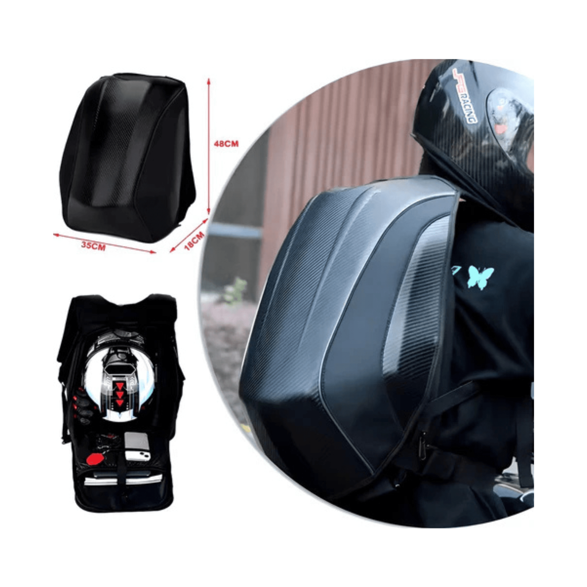 CarryQuest® - Carbon Fiber Motorhelm Rugzak 48L - Waterdichte Tas - Motor Rugzak - Turtle Bag - ZwartCarryQuestsimple