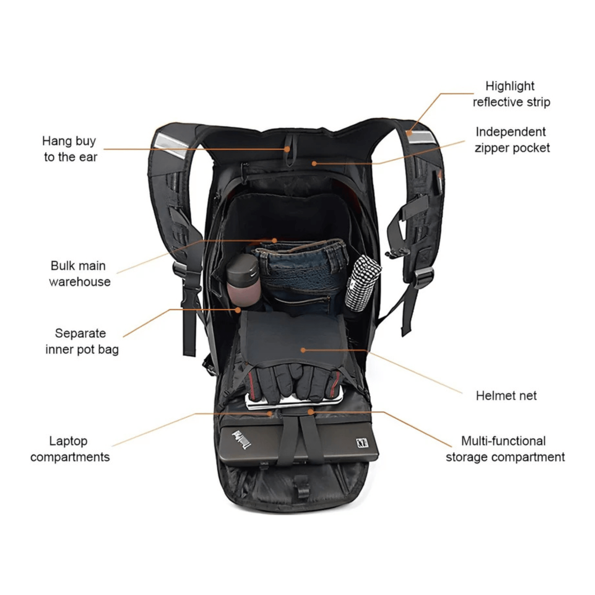 CarryQuest® - Carbon Rugzak - Motor Rugzak - Harde Schaal - OranjeCarryQuestsimple