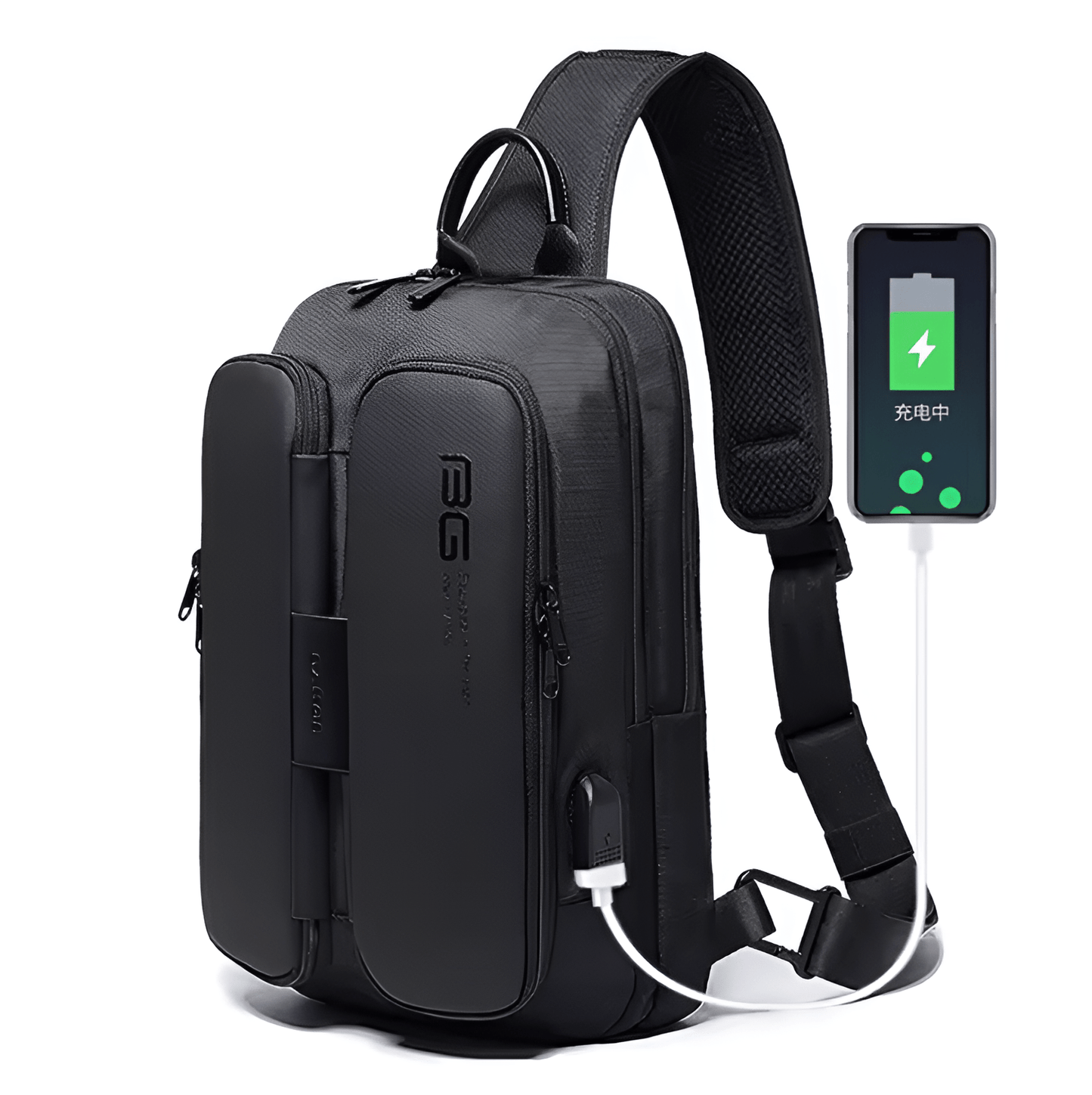 CarryQuest® - Crossbody Borst/Rug Tas - USB Oplaad Functie - Zwart - CarryQuest