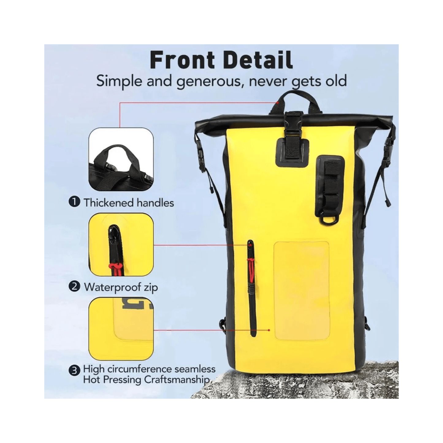 CarryQuest® - Droge Tasrugzak - 30L - Waterdicht PVC 500D - Unisex - Watersport - Geel