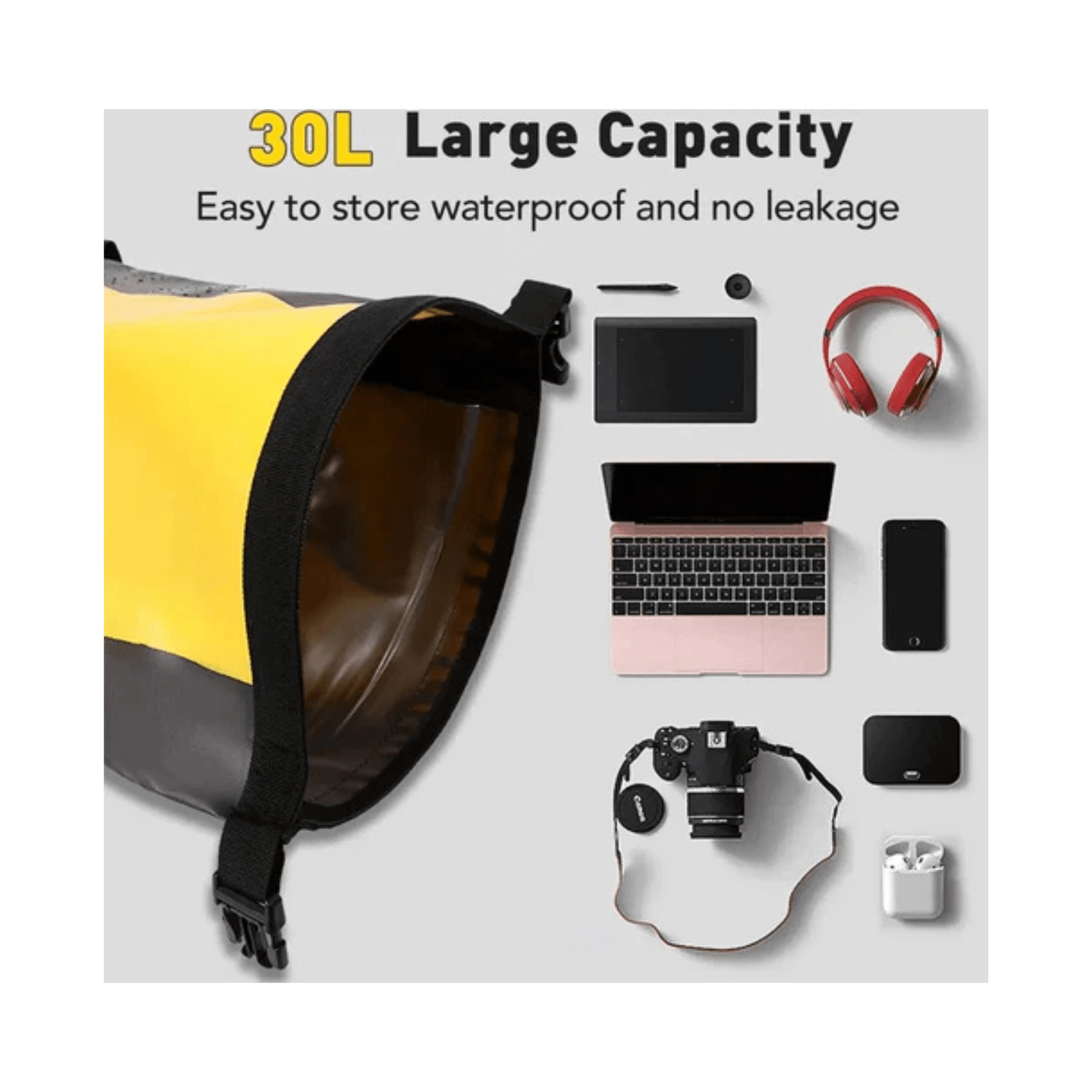 CarryQuest® - Droge Tasrugzak - 30L - Waterdicht PVC 500D - Unisex - Watersport - Geel