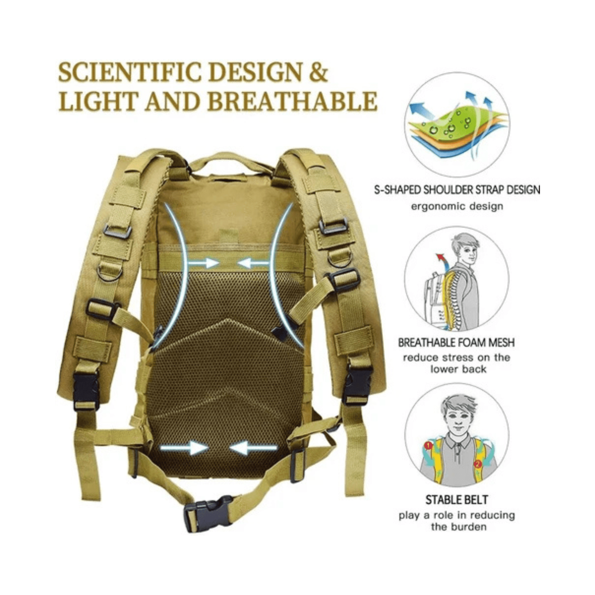 CarryQuest® - Duurzaam nylon - Camouflage - lichtgewicht en draagbaar - 30 liter capaciteit - Khaki
