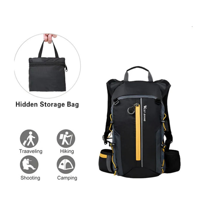 CarryQuest® - Fietsrugzak 16L - Opvouwbaar - Waterzak 2L - Outdoor Sport - Wandelrugzak - Geel