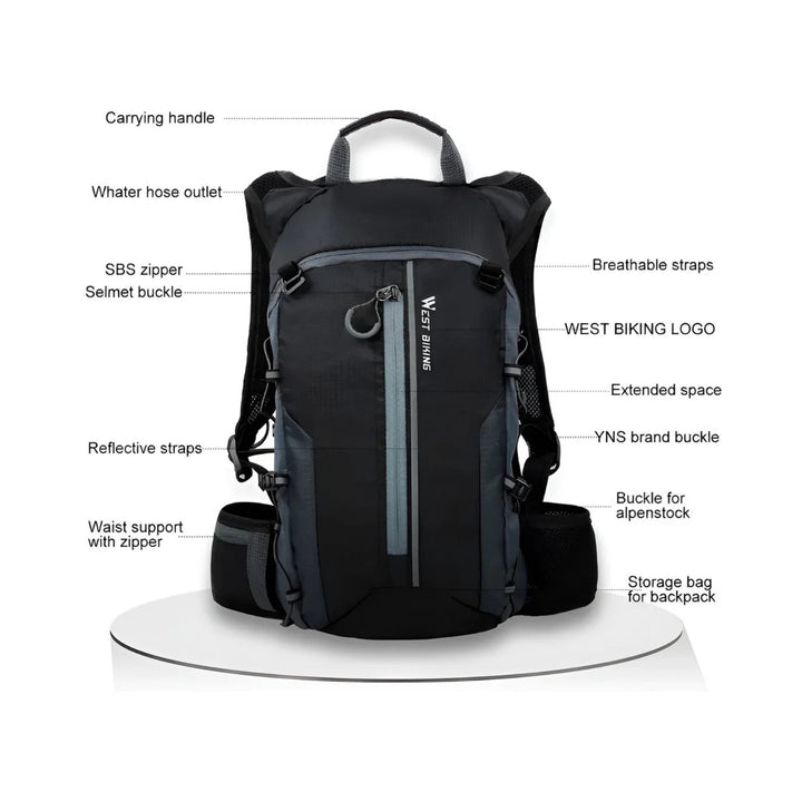 CarryQuest® - Fietsrugzak 16L - Opvouwbaar - Waterzak 2L - Outdoor Sport - Wandelrugzak - Grijs