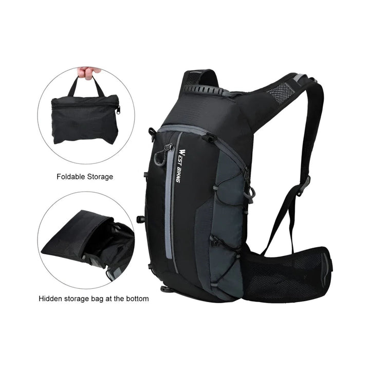 CarryQuest® - Fietsrugzak 16L - Opvouwbaar - Waterzak 2L - Outdoor Sport - Wandelrugzak - Grijs