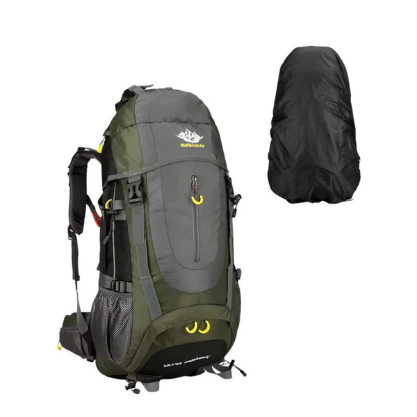 CarryQuest® - Grote Camping Rugzak Reistas - 65+5L - Duurzaam Nylon + Regenhoes - Sporttassen - Wandelen - Groen