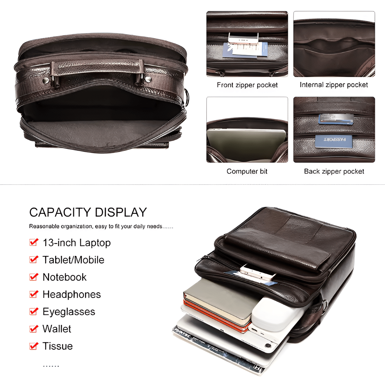 Carryquest® - Heren Schoudertas - 13Inch Laptop Handtassen - Crossbody messenger - Echt leer - 3 kleurenCarryQuest