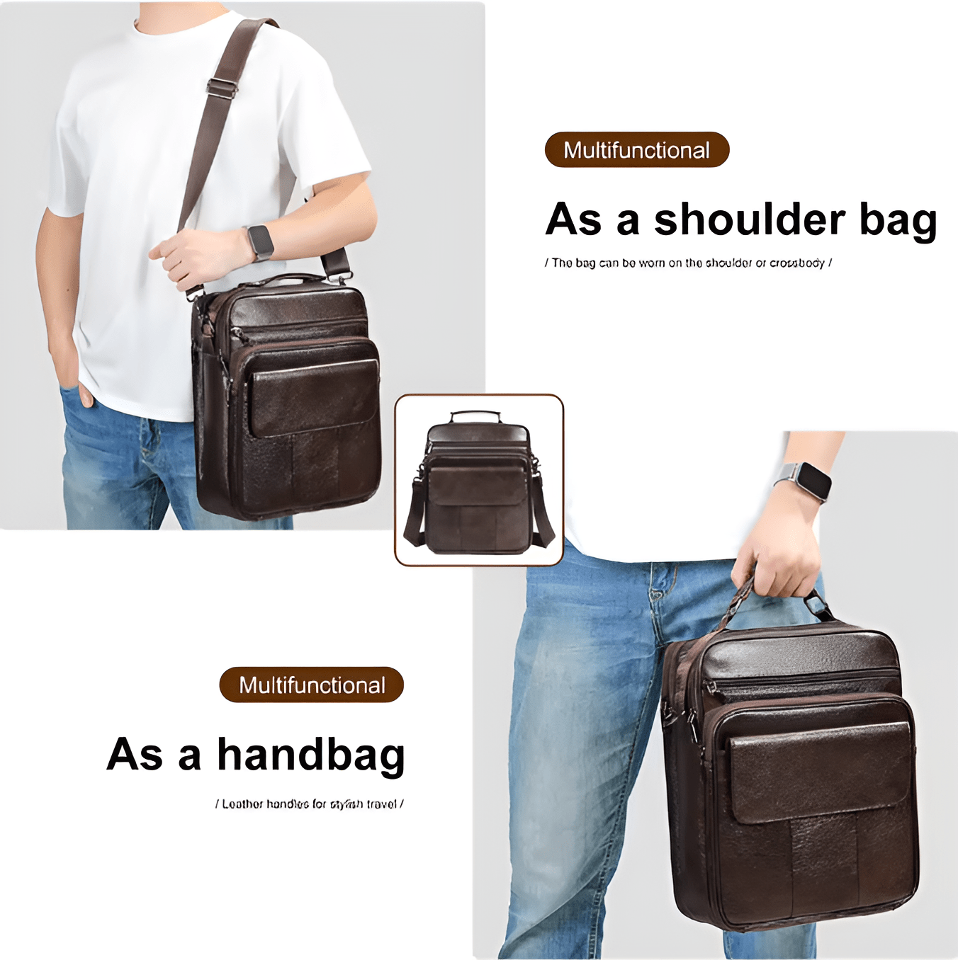 Carryquest® - Heren Schoudertas - 13Inch Laptop Handtassen - Crossbody messenger - Echt leer - 3 kleurenCarryQuest