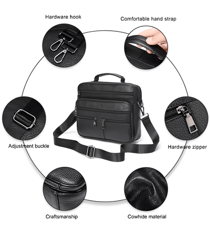 CarryQuest® - Heren Schoudertas - Echt Rundleder - Grote Rits Messenger Bag - 5 kleuren