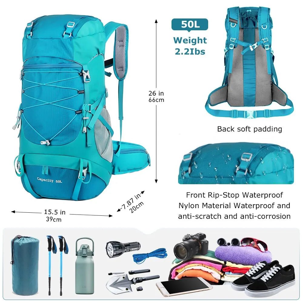 CarryQuest® - Hiking Rugzak 50L – Waterdicht – 4 Kleuren - CarryQuest