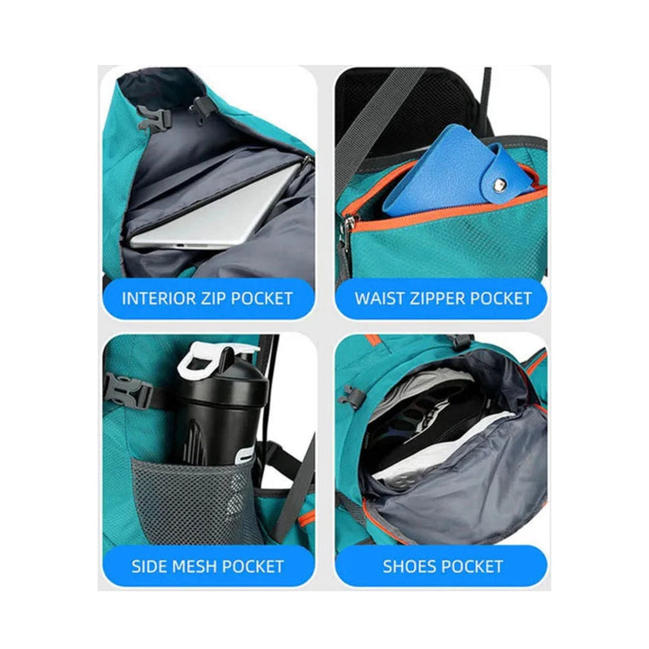 CarryQuest® - Hiking - rugzak 60L - Klimmen - Wandelen - Kamperen - Rugzak met Regenhoes - Groen