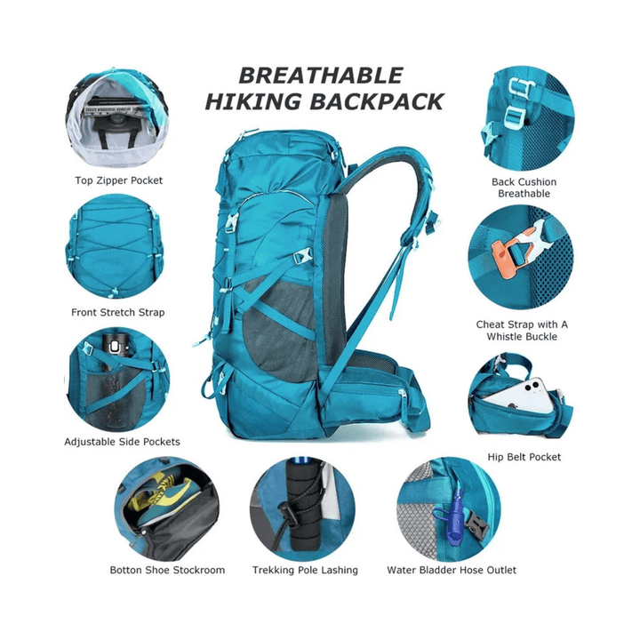 CarryQuest® - hiking/Wandel Rugzak - en Ademend - Duurzaam en Lichtgewicht - Licht Blauw