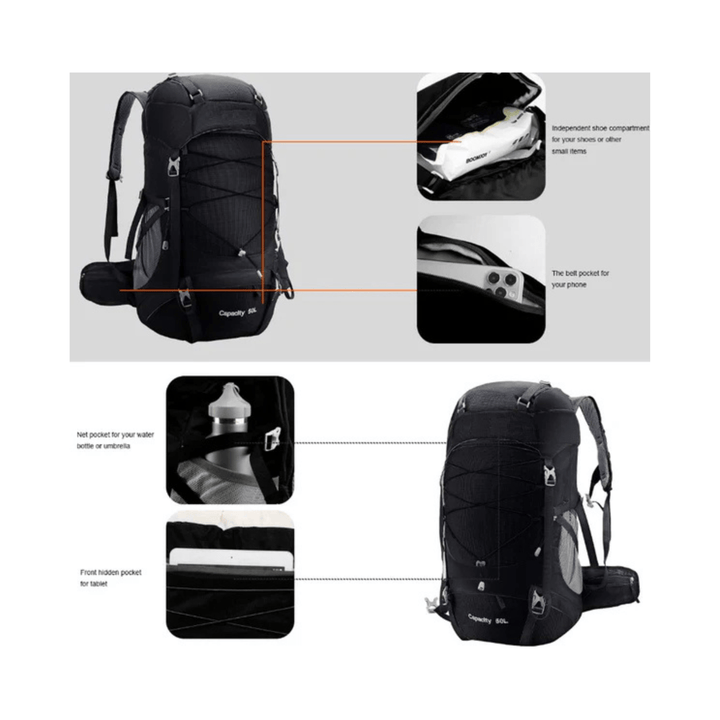 CarryQuest® - hiking/Wandel Rugzak - en Ademend - Duurzaam en Lichtgewicht - Zwart