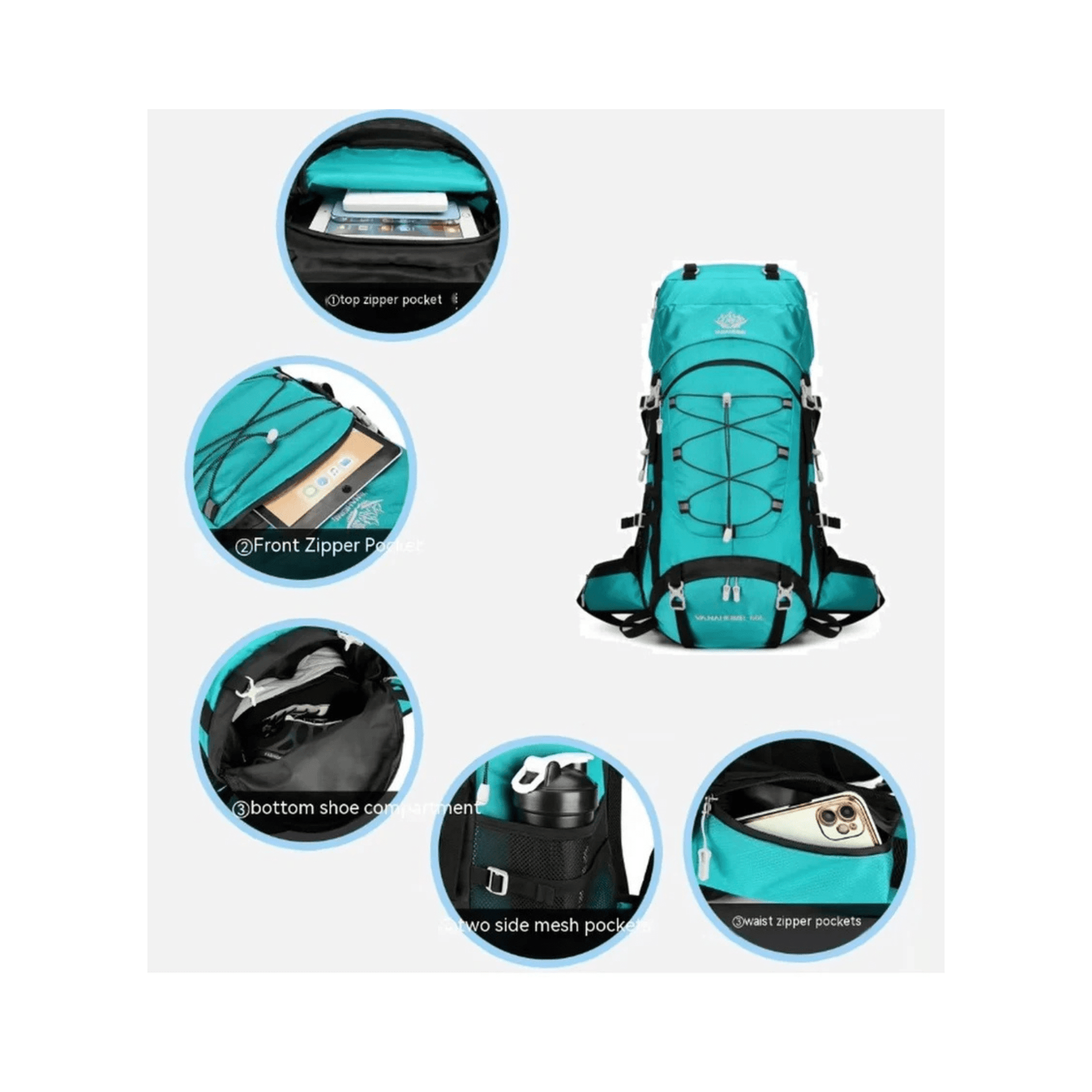CarryQuest® - Hydratatie rugzak - Schoen - 65L - Licht BlauwCarryQuestsimple