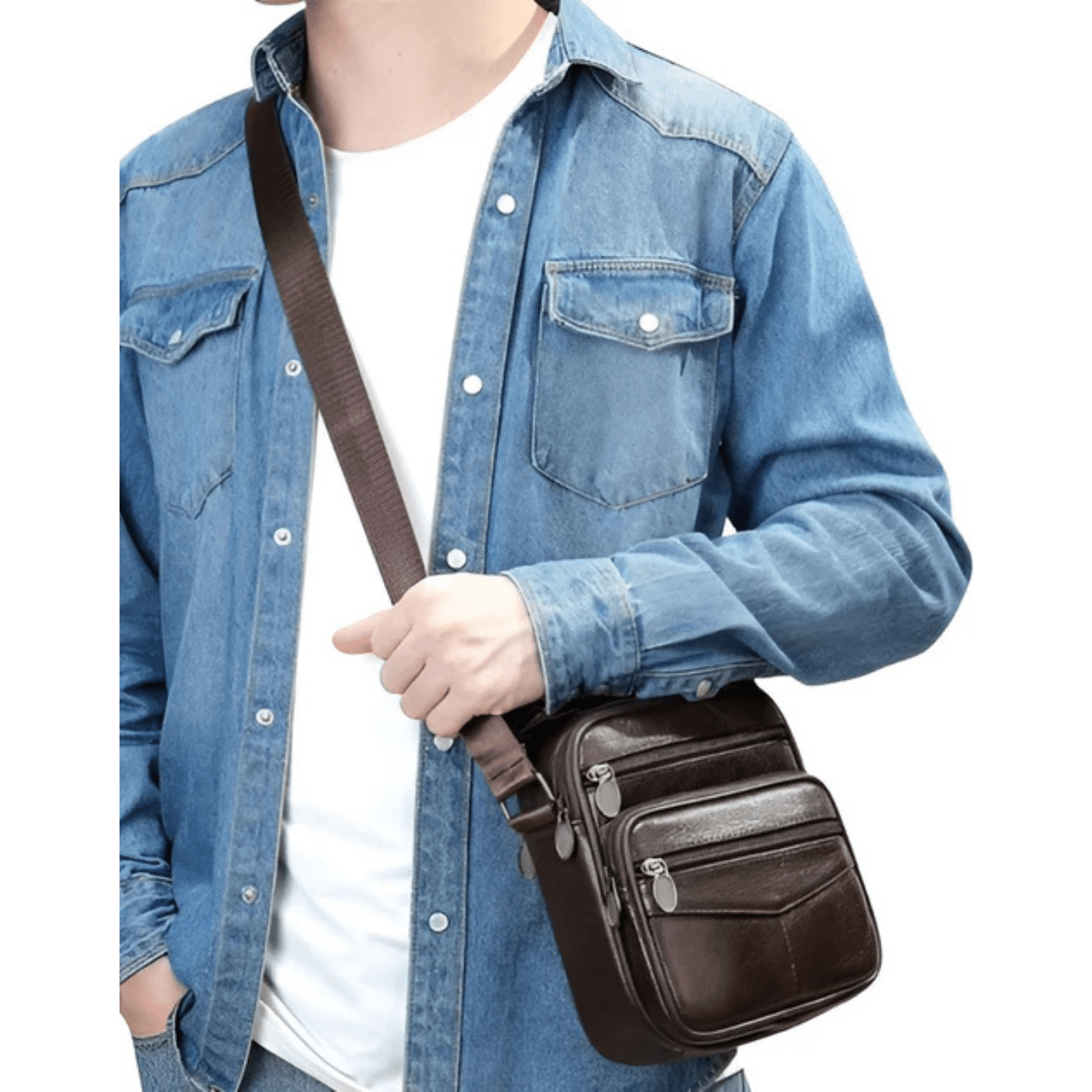 CarryQuest® - Koehuid Schoudertas Heren - Handtassen - Crossbody Tas - KoffieCarryQuestsimple