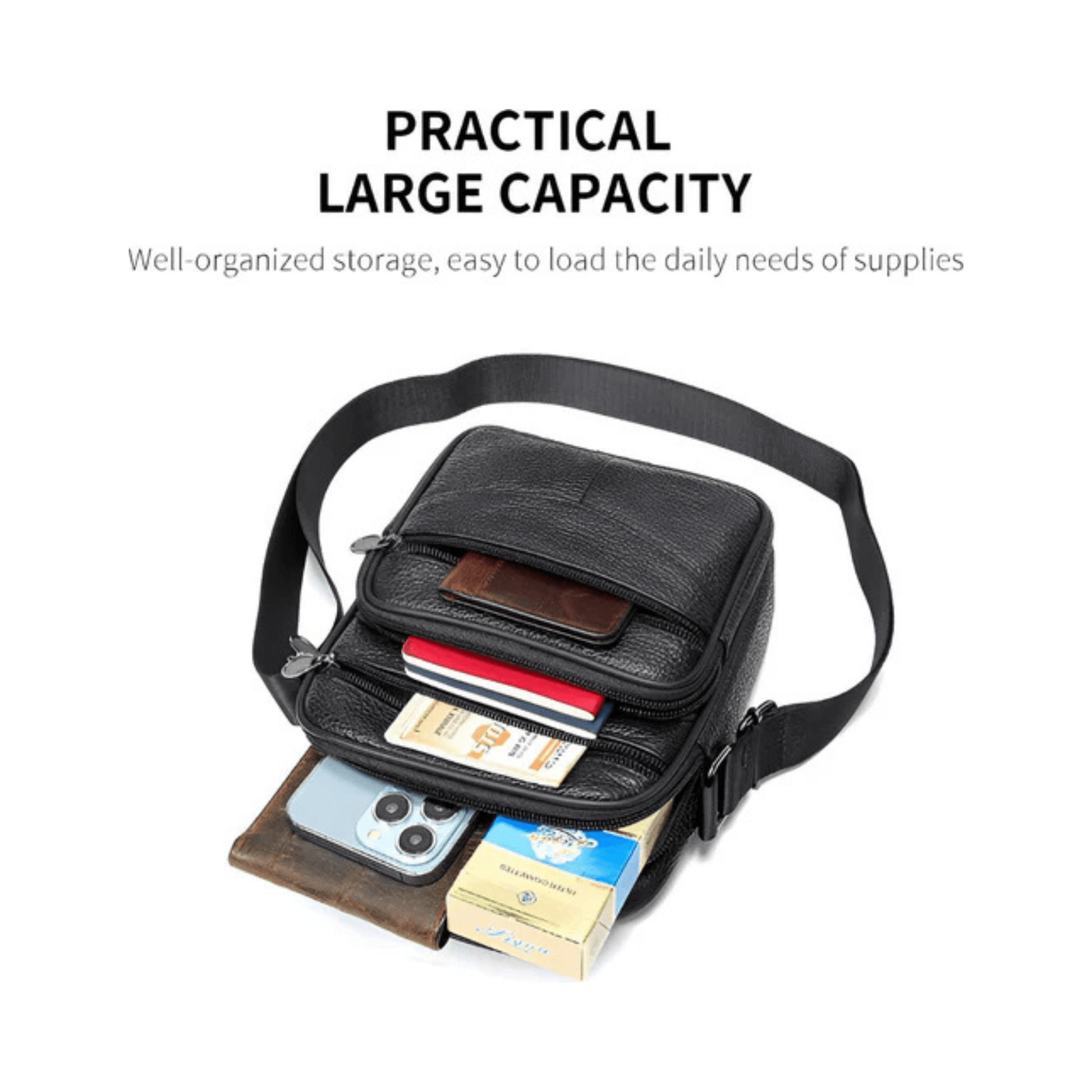 CarryQuest® - Koehuid Schoudertas Heren - Handtassen - Crossbody Tas - KoffieCarryQuestsimple