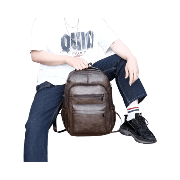 CarryQuest® - Laptop Rugzak - PU Lederen Rugzak - 15" Laptop - Schooltas Voor Tienerjongens - Licht Bruin