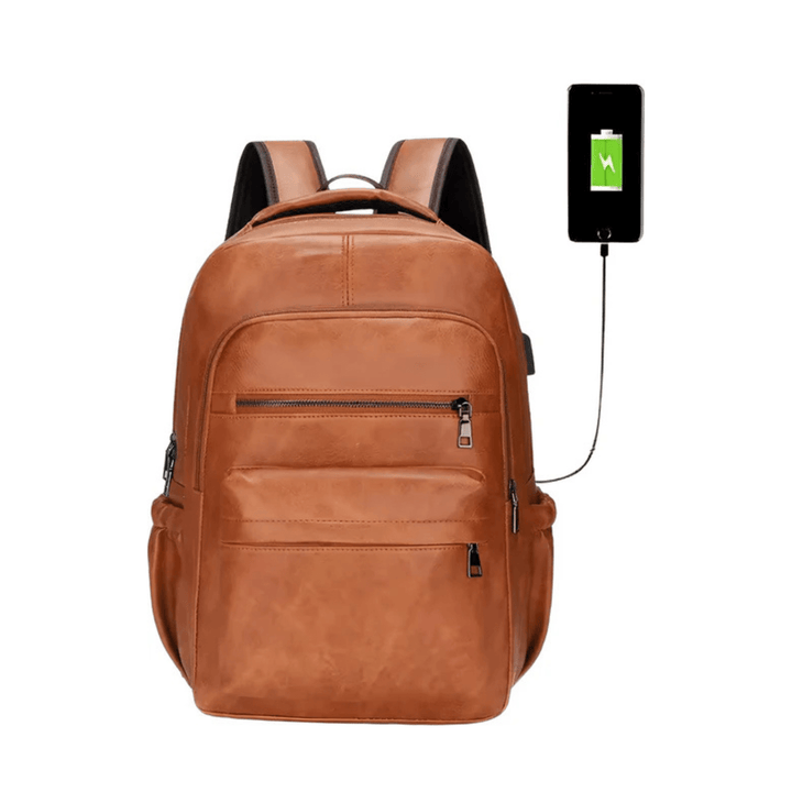 CarryQuest® - Laptop Rugzak - PU Lederen Rugzak - 15" Laptop - Schooltas Voor Tienerjongens - Licht Bruin