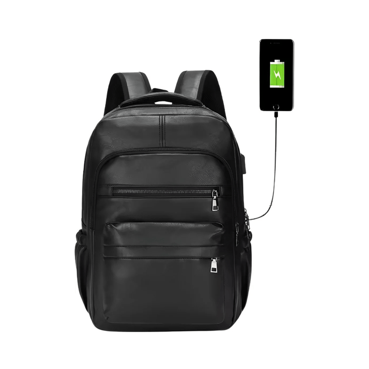 CarryQuest® - Laptop Rugzak - PU Lederen Rugzak - 15" Laptop - Schooltas Voor Tienerjongens - Zwart