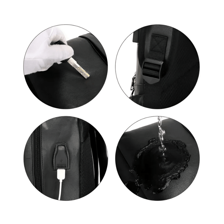 CarryQuest® - Laptop Rugzak - PU Lederen Rugzak - 15" Laptop - Schooltas Voor Tienerjongens - Zwart