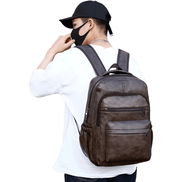 CarryQuest® - Laptop Rugzak - PU Lederen Rugzak - 15" Laptop - Schooltas Voor Tienerjongens - Zwart